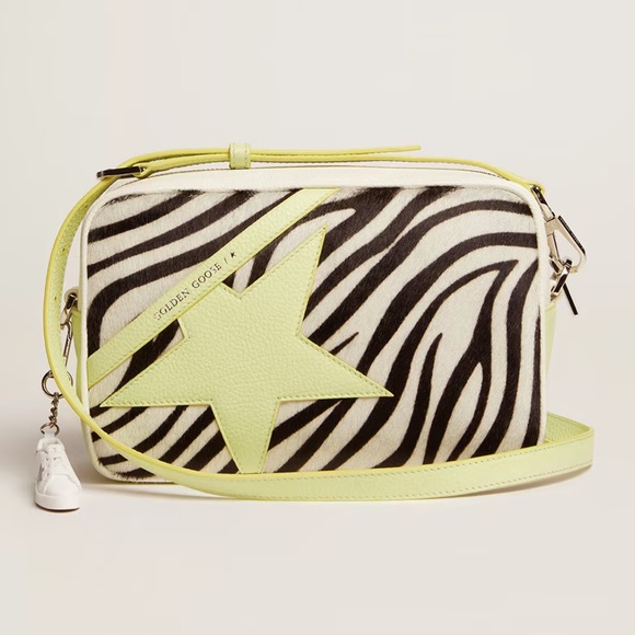 Star Bag in white & lime hammered leather w/zebra-print pony skin insert - Picture 2 of 8